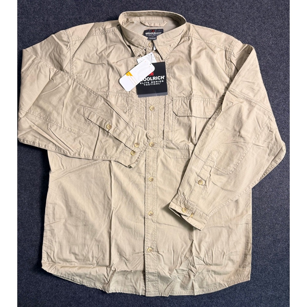 Woolrich Elite Series Tactical Shirt Mens Large Khaki Long Sleeve New With Tags